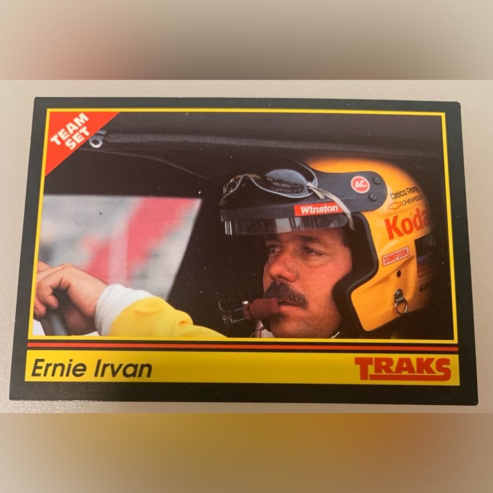 Winston Branded Racing Helmet Photo - Yellow & Black ERNIE IRVAN 1991